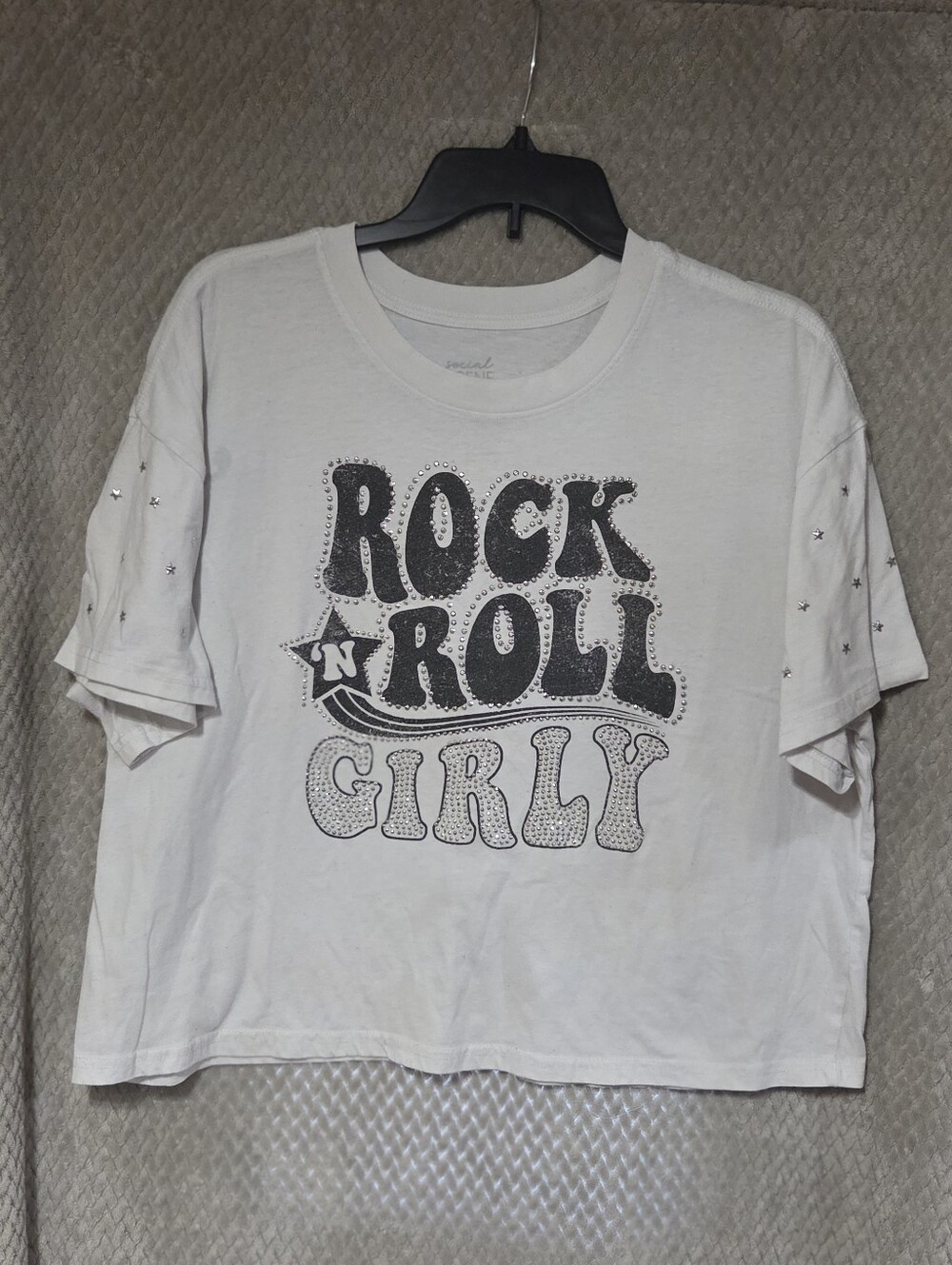Social Scene ROCK ROLL Girlie Crop T Shirt Size Xl